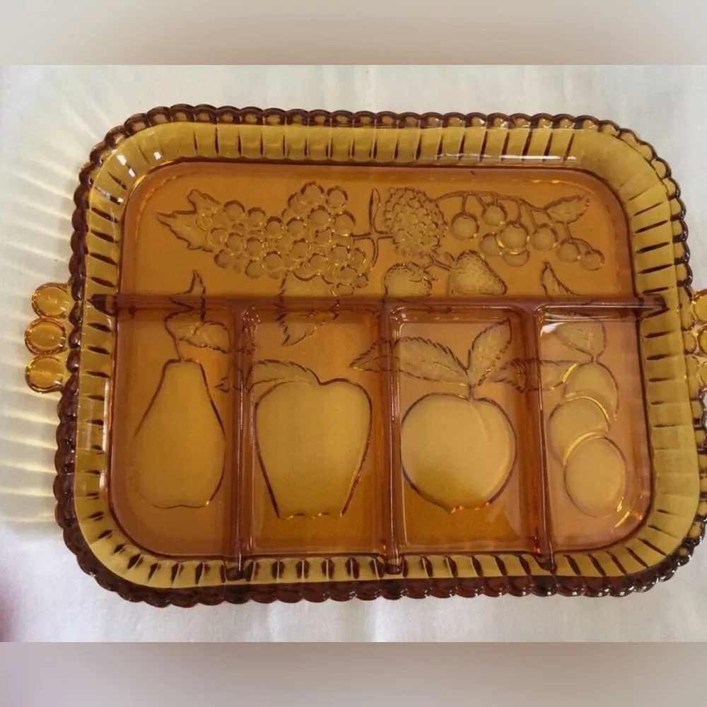 Vintage Amber Glass Divided Serving Tray